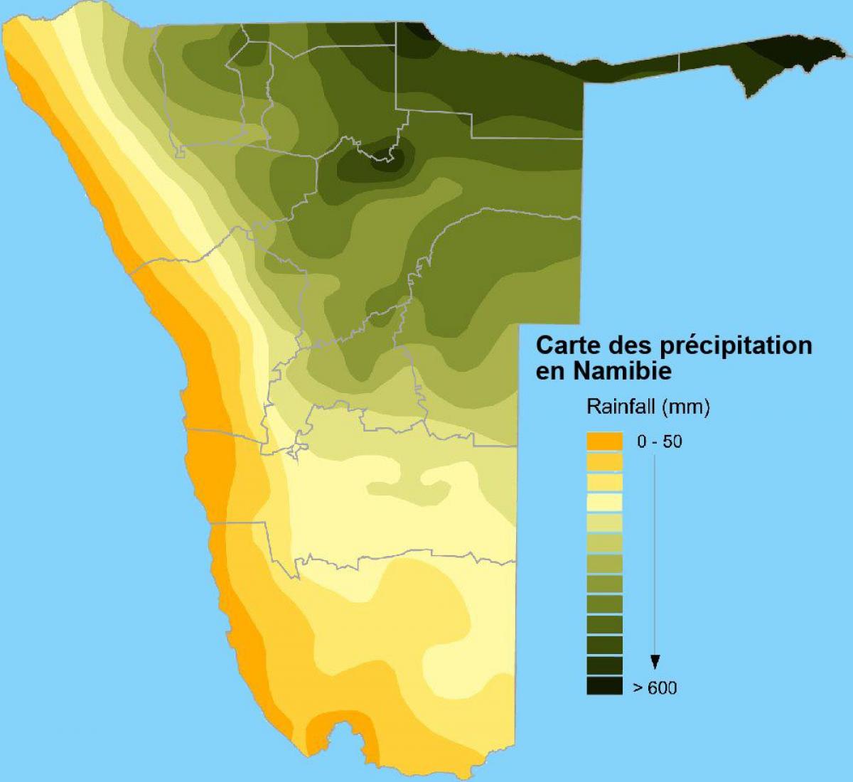 Kartta Namibian sademäärä