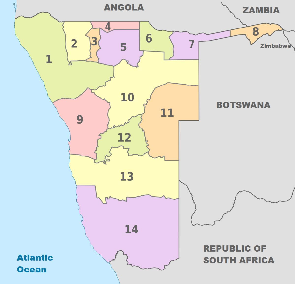 poliittinen kartta Namibia